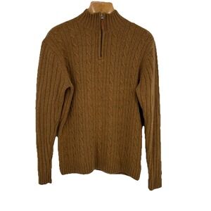 Columbia Mens Cableknit Wool Sweater Large Mock‎ Neck Quarter Zip Outdoor Ski